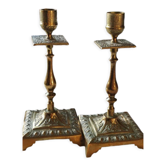 Pair of antique torchlight candle holders, rocaille/baroque style XlX