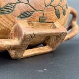 Carved cup in engraved wood – floral decoration and geometric handles