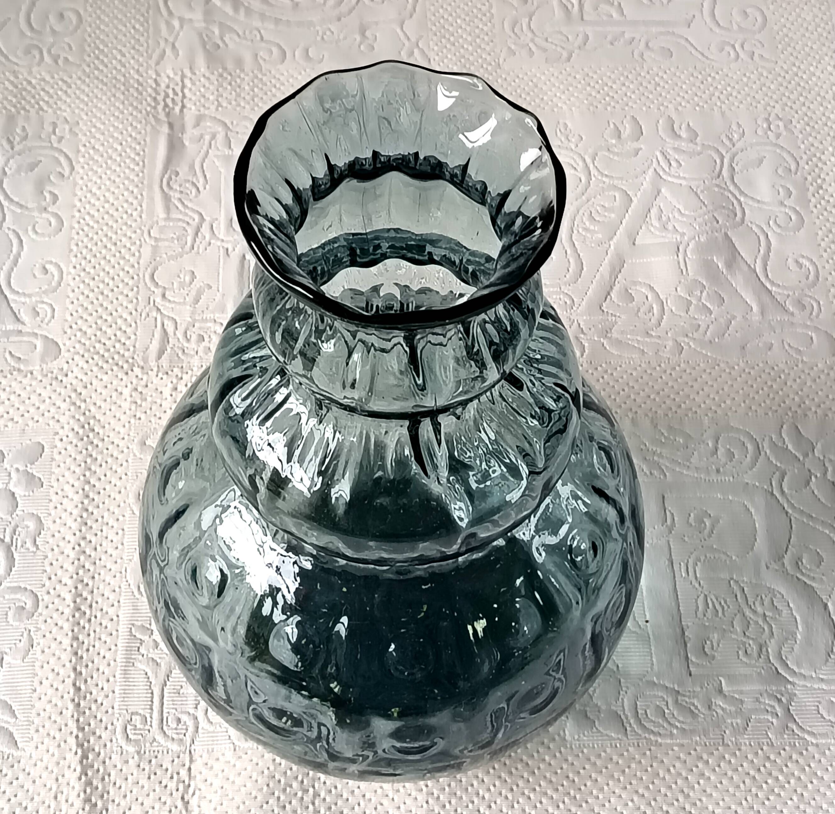 Large vintage smoked optical glass vase, Italy 1950