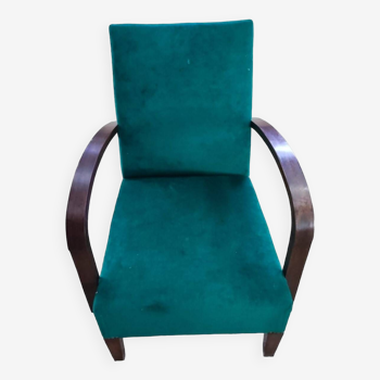 Fauteuil vintage vert bouteille en tissu en velours, années 1960-1970