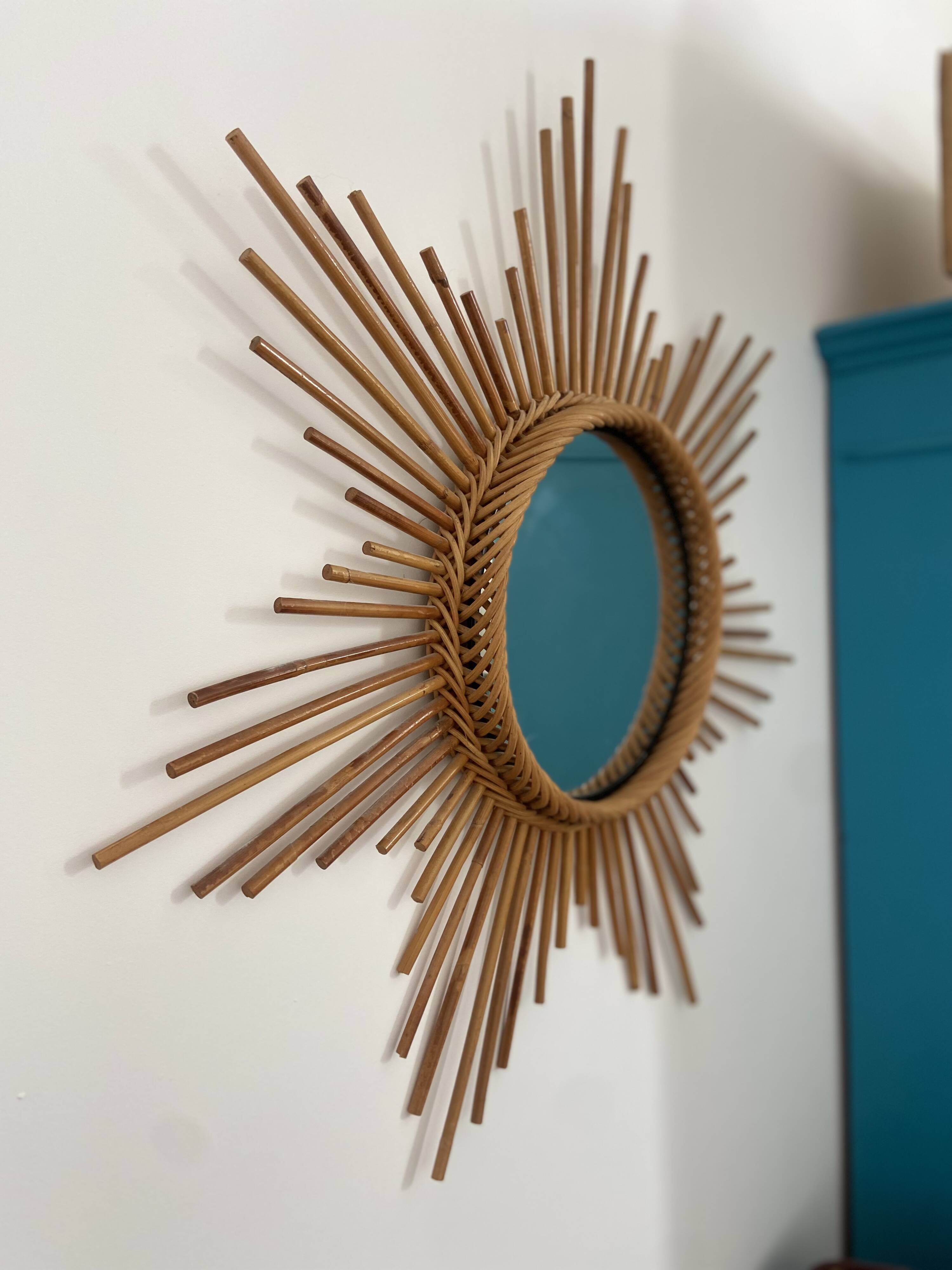 Vintage rattan sun mirror