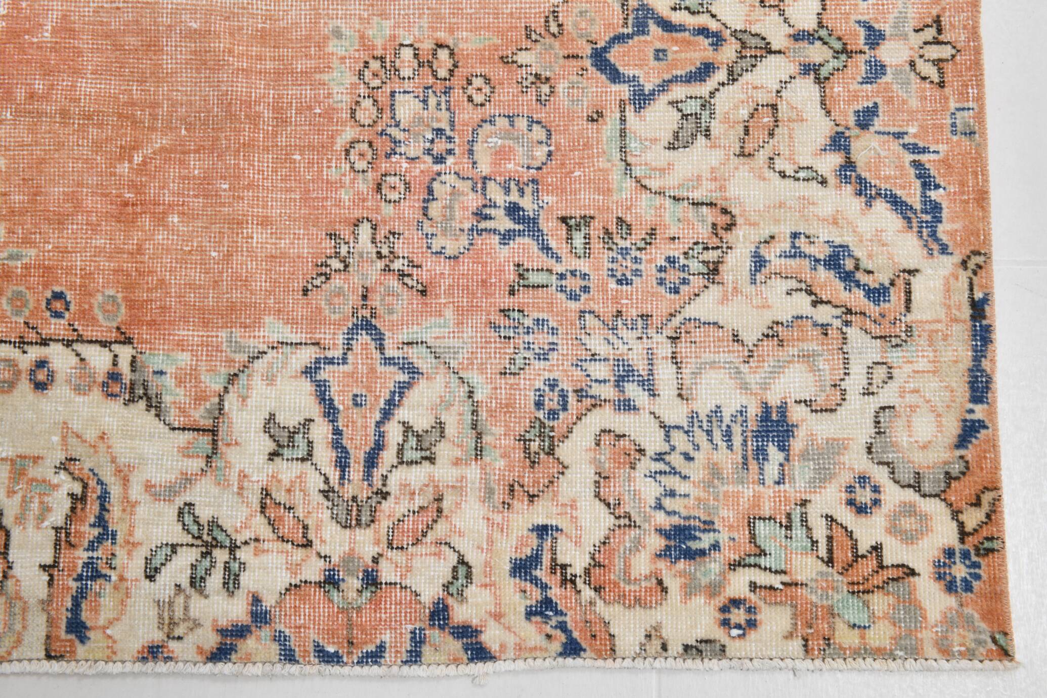 Faded Salmon Vintage Large Antique Rug For Living Room, 261x350 Cm