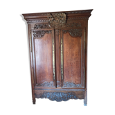 Armoire normande en chêne Massif panier bouquet de fleurs