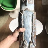 Large Owl vase in enameled stoneware signed