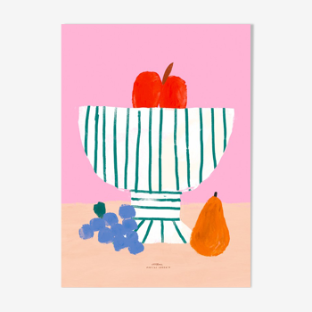 Colorful wall poster with a bowl of fruit