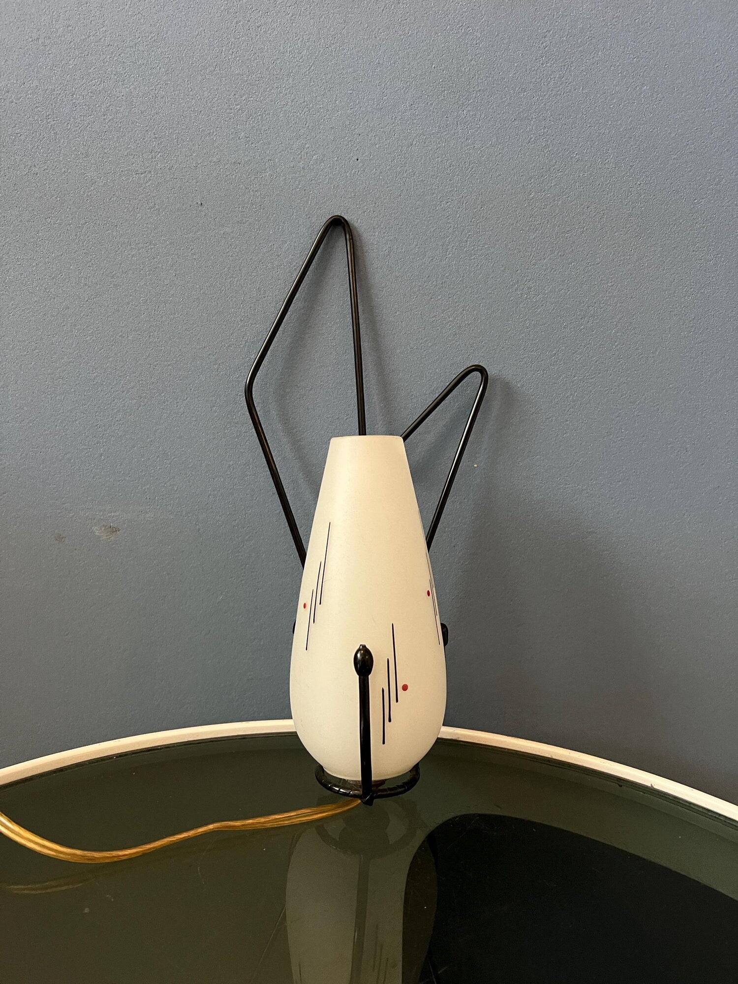 Mid-century Philips opaline glass sconce wall lamp with black frame