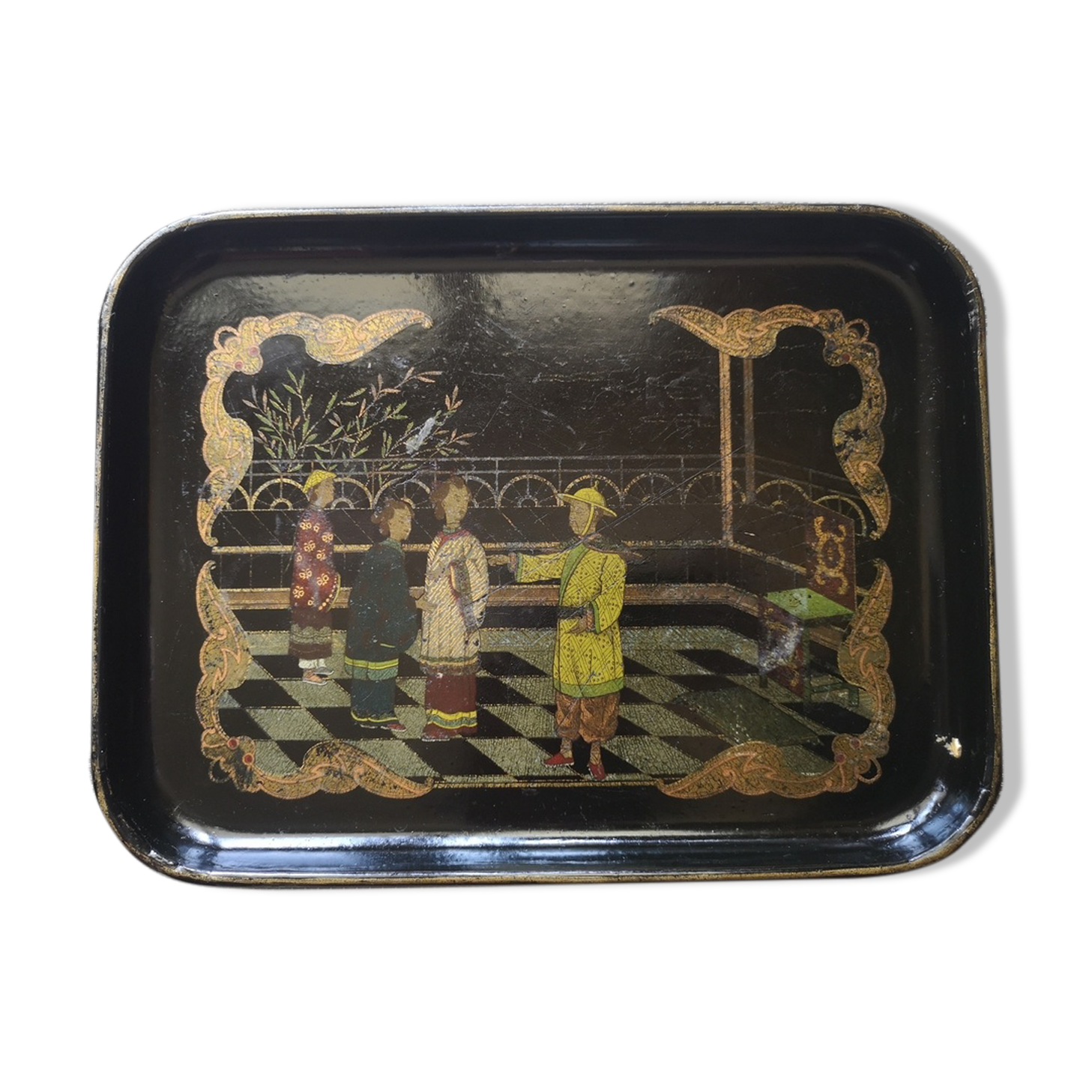 Asian lacquered wood top - late 19th / early 20th century