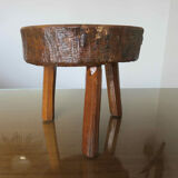 Brutalist tripod stool in solid wood 50s 60s