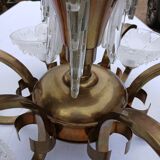 Antique Art Deco brass and glass chandelier