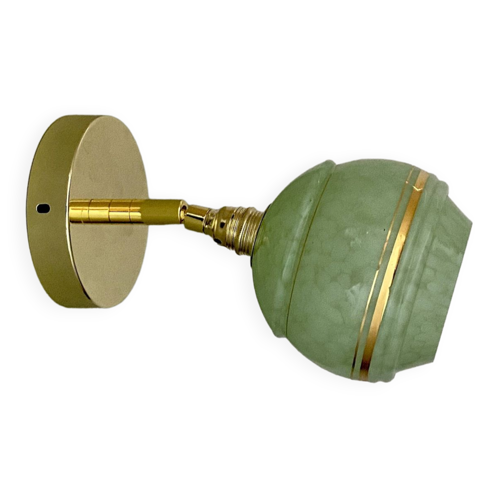 Applique tulipe vintage en verre de clichy vert mint et doré Selency