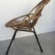 Fauteuil coquille en rotin - piétement tubulaire métallique noir - 1960