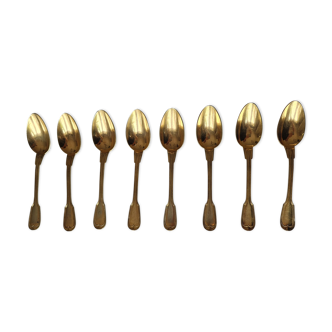 Set of 8 golden dessert spoons by Christofle, model "with fillet"