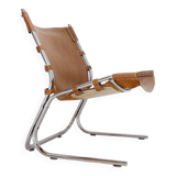 Vintage Leather and chrome Tubular Lounge Sling Chair, 1960s
