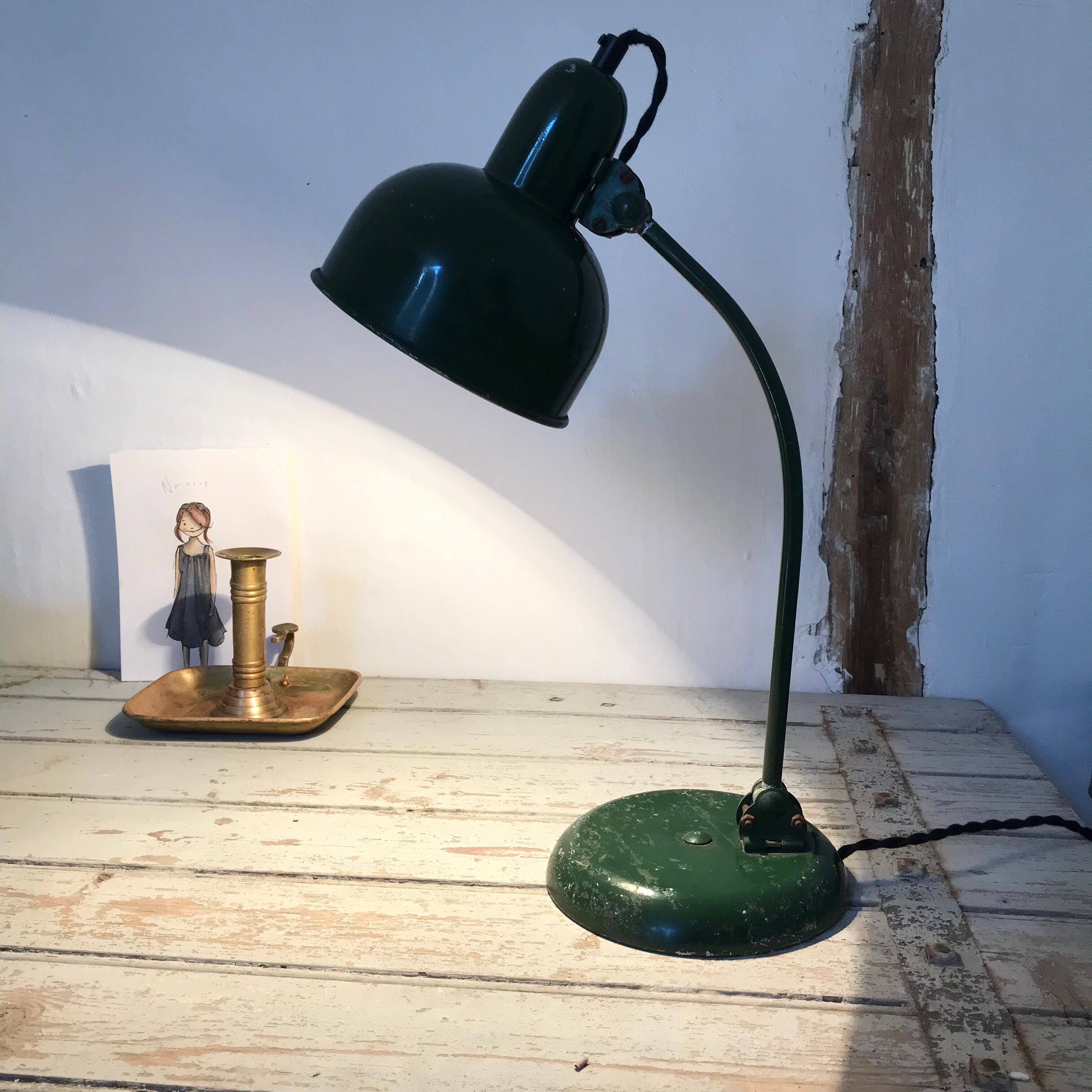 Green metal desk lamp