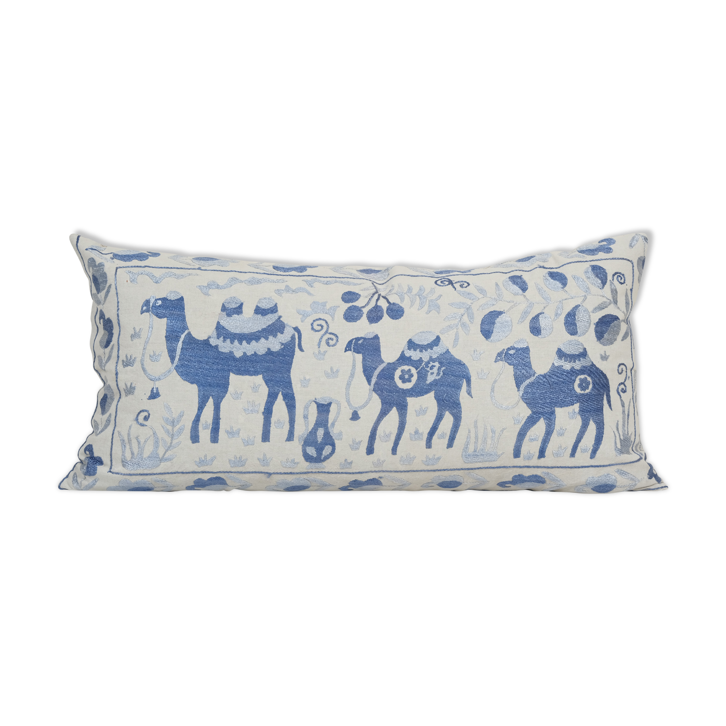 16" x 32" Extra Long Lumbar Cushion Kingsize Suzani Pillow Cover, Animal Tribal Bedding Pillow Cover