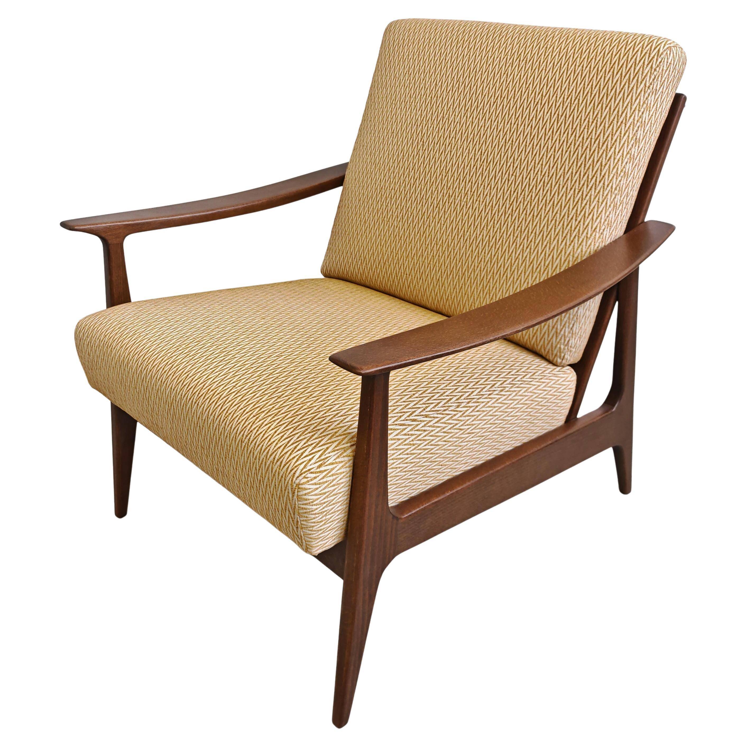 Mid Century Modern armchair in beech with zig-zag fabric, Denmark 1960s
