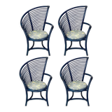 Set of 4 sculptural rattan bamboo dining chairs, Flechtatelier Schütz, Germany 1980s