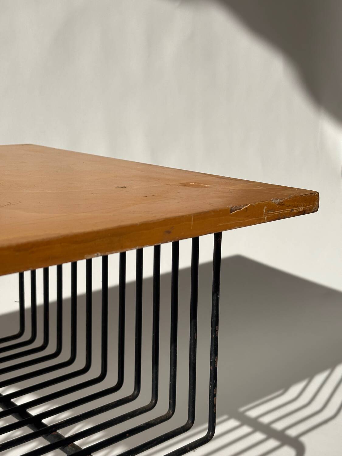 Mid-century metal and wood coffee table with magazine rack, Italy