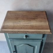 Small vintage side table in sage green patina and solid wood.