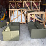 2-seater sofa and 2 armchairs set Pfister for Knoll khaki leather