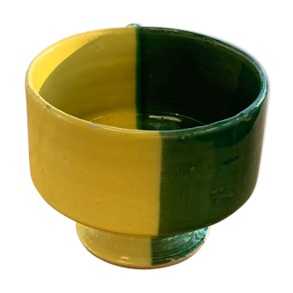 Large bowl in vintage green and yellow enamelled ceramic