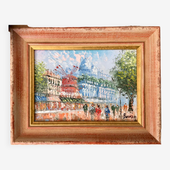 Paris View of the Moulin Rouge, boulevard Clichy and Sacré-Coeur Oil on canvas signed