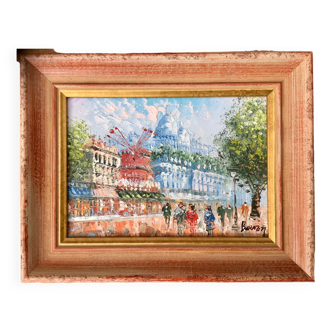 Paris View of the Moulin Rouge, boulevard Clichy and Sacré-Coeur Oil on canvas signed