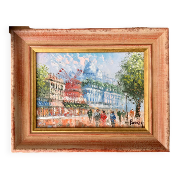 Paris Vue du Moulin Rouge, boulevard Clichy et Sacré-Coeur Huile sur toile signée