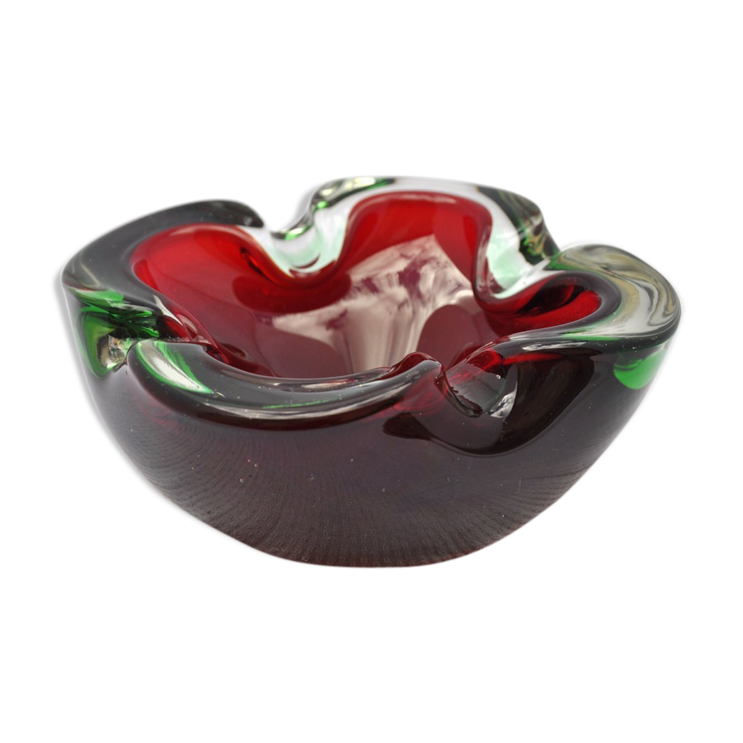 Green and red glass ashtray 70