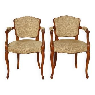 Cabriolet armchairs in wood and velvet, both