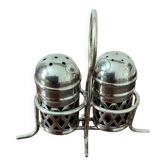 Salt shaker pepper shaker silver metal blue glass