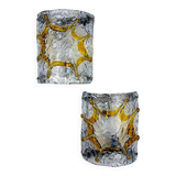 Pair of Mazzega Murano wall lights, orange frosted textured glass, Italy, 1970s