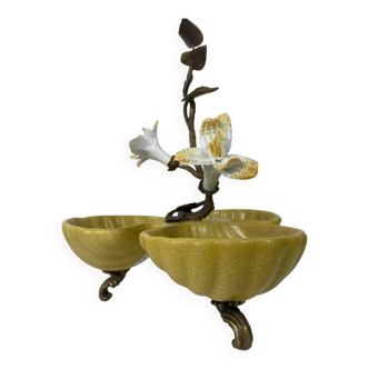 Triple round bronze and porcelain bowl