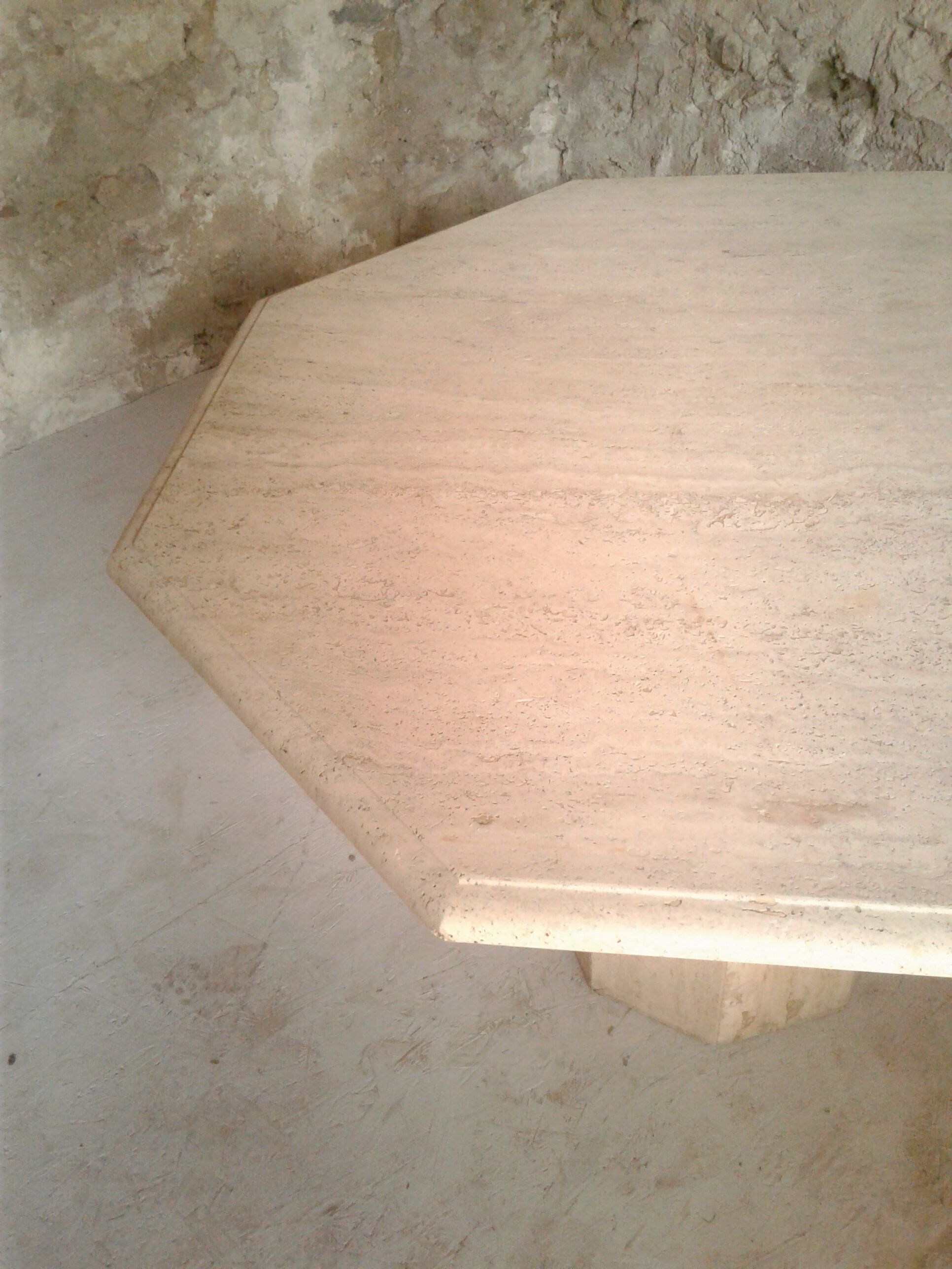 Octagonal table in travertine, 80s