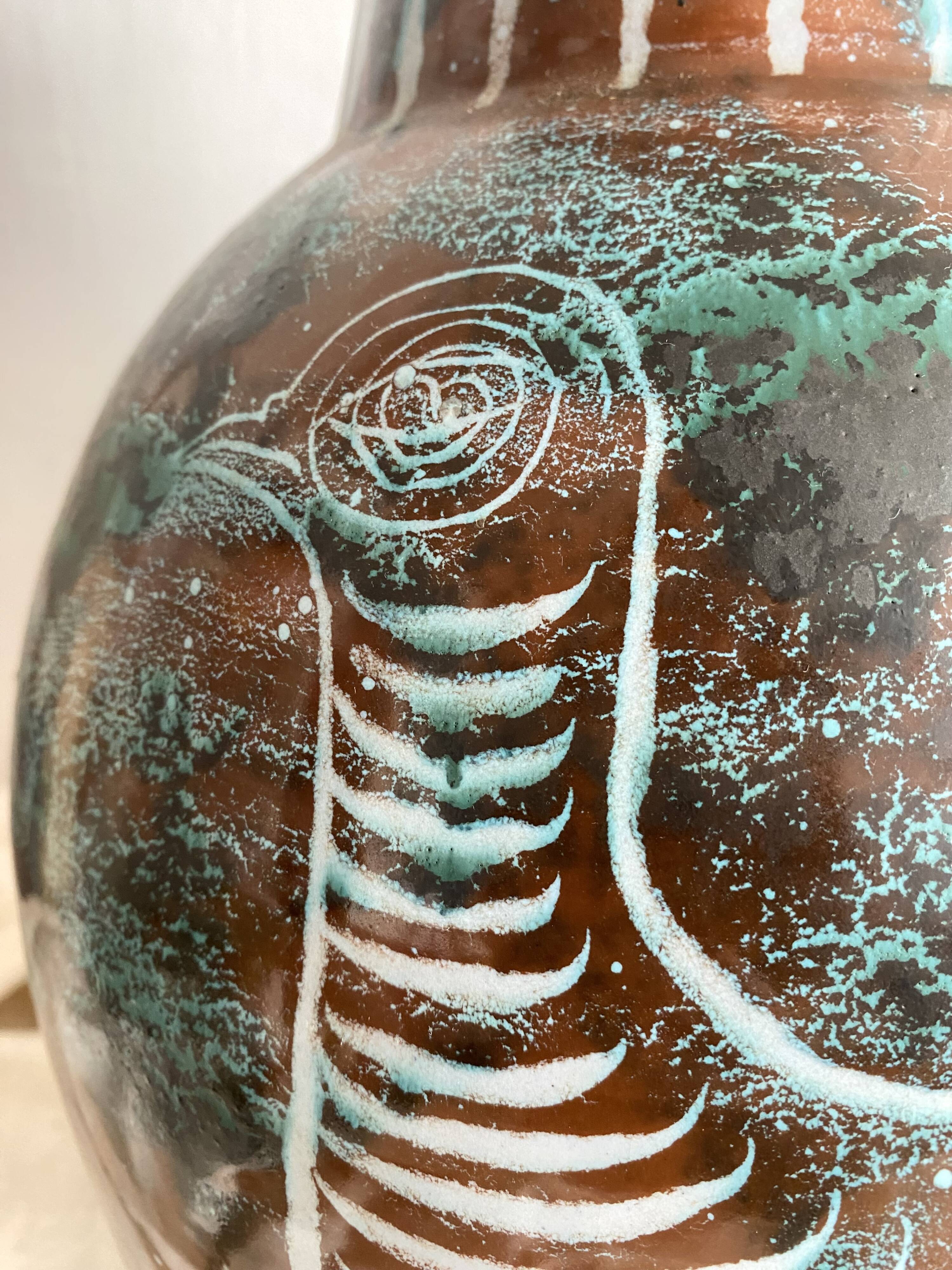 Handmade ceramic vase by Mongolfier, signed Yvon Roy, 1960