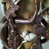 Duo of naturalistic stoneware vases – oak branches & acorns in relief