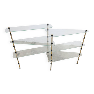 Display shelf showcase pastry in glass and brass 1950