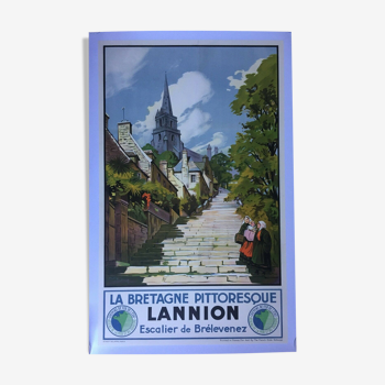 Affiche originale Tourisme "La Bretagne Pittoresque Lannion" 62x100cm 1930