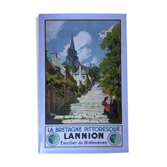 Affiche originale Tourisme "La Bretagne Pittoresque Lannion" 62x100cm 1930