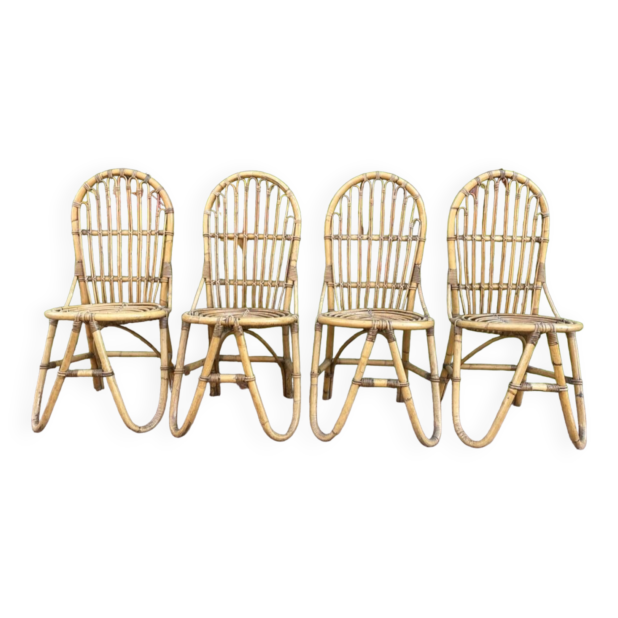 Series of 4 rattan chairs from the 60s