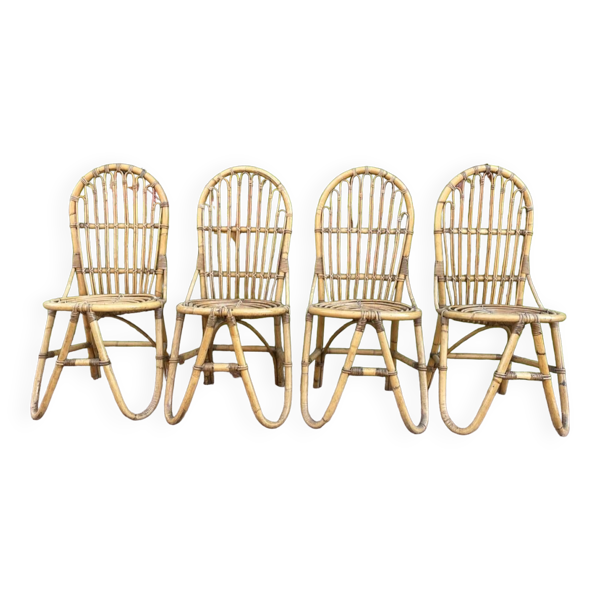 Série de 4 chaises en rotin des années 60 — Beyit