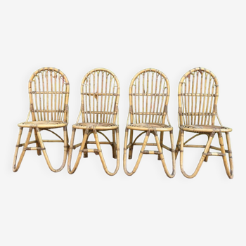 Series of 4 rattan chairs from the 60s