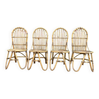 Série de 4 chaises en rotin des années 60