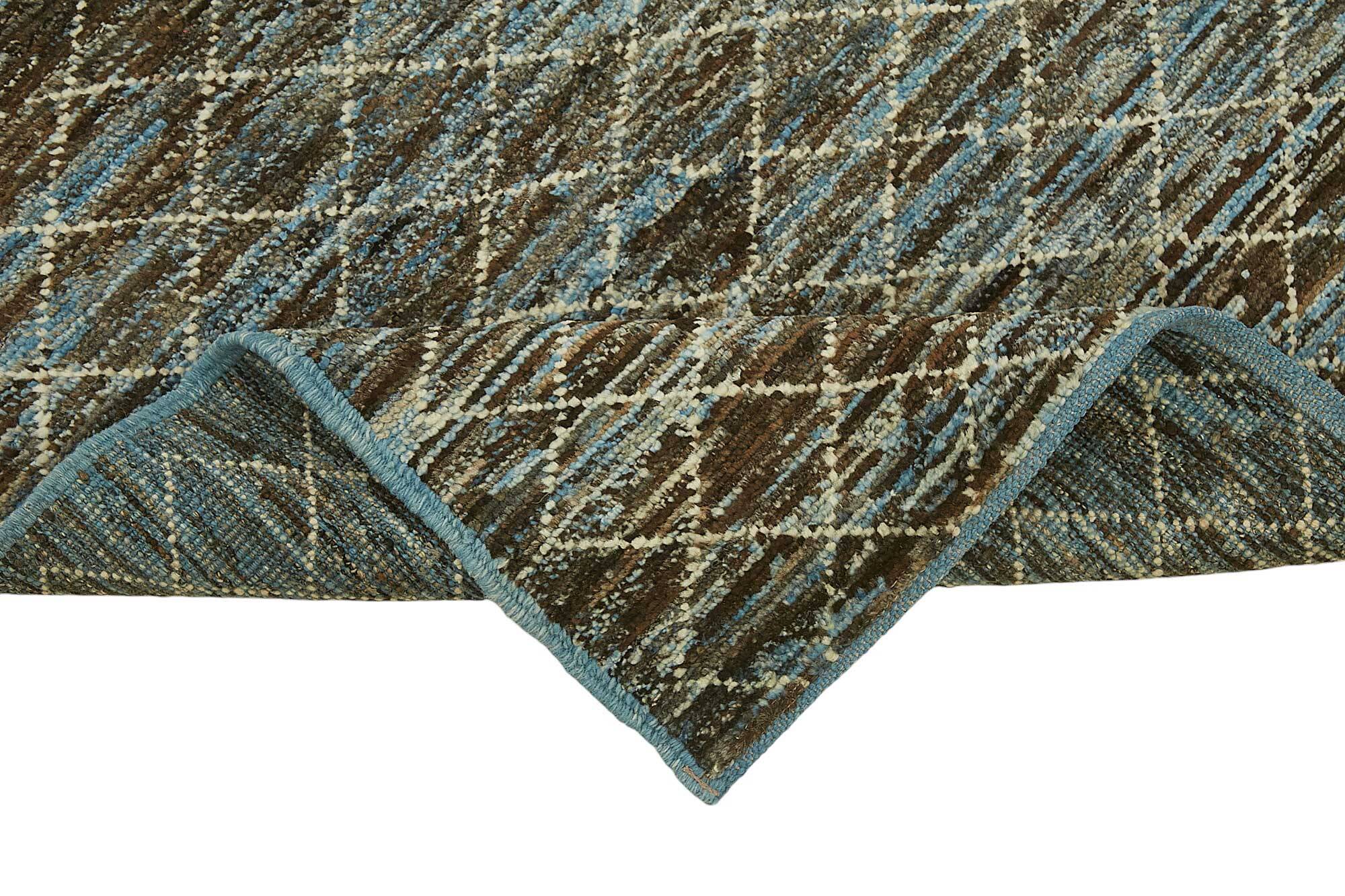 Hand-Knotted Turkish Contemporary 79 cm x 269 cm Blue Wool Runner Carpet