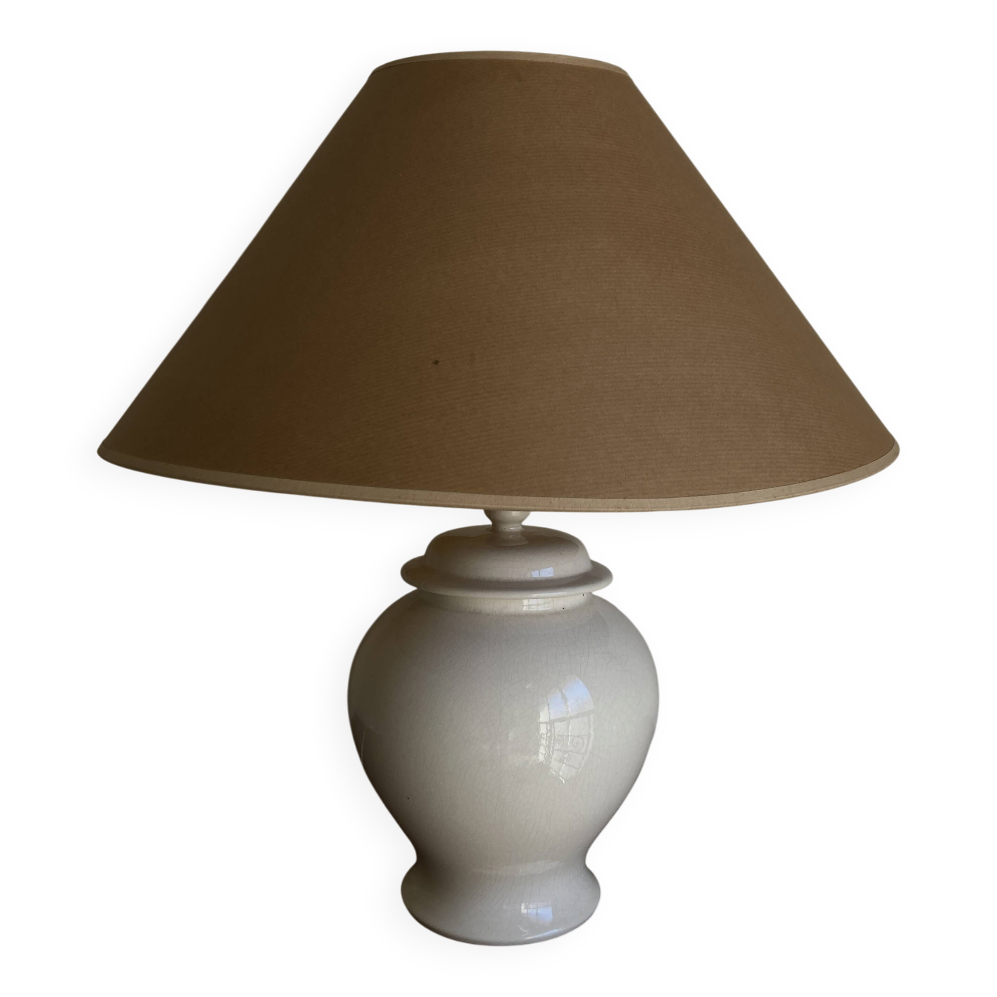 Neo-classical baluster lamp in cracked white earthenware from the 1970s.