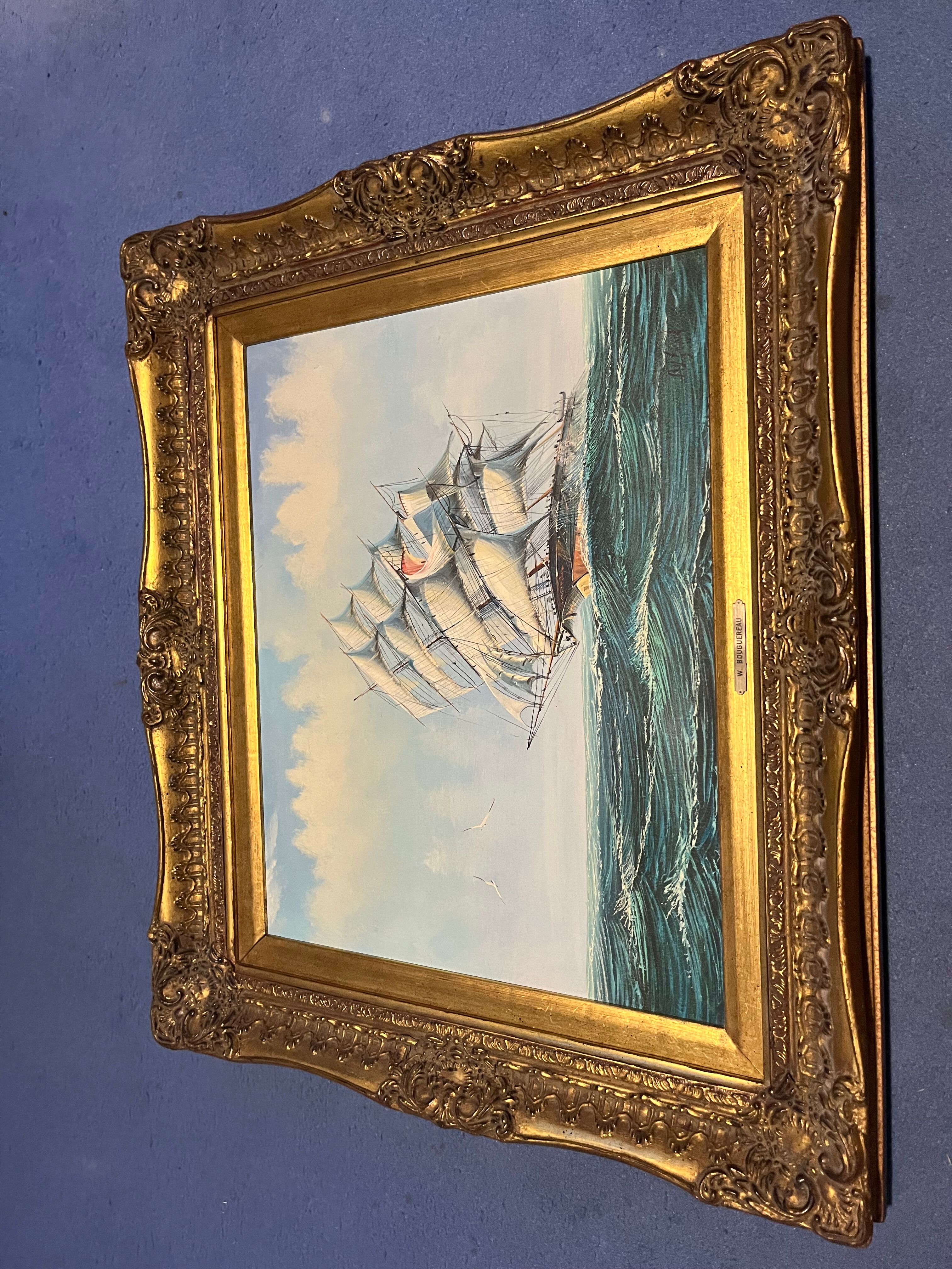 Maritime tableau 3 masts gold frame, sculpted