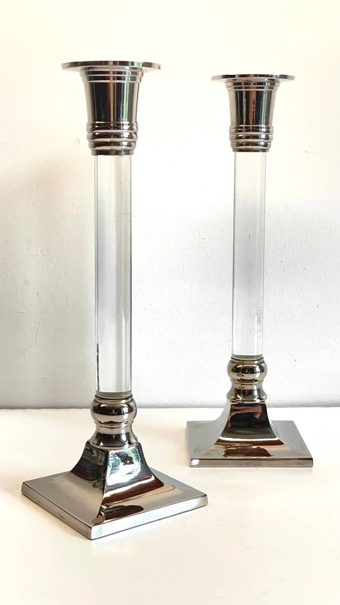 Vintage lucite and silver metal candle holders