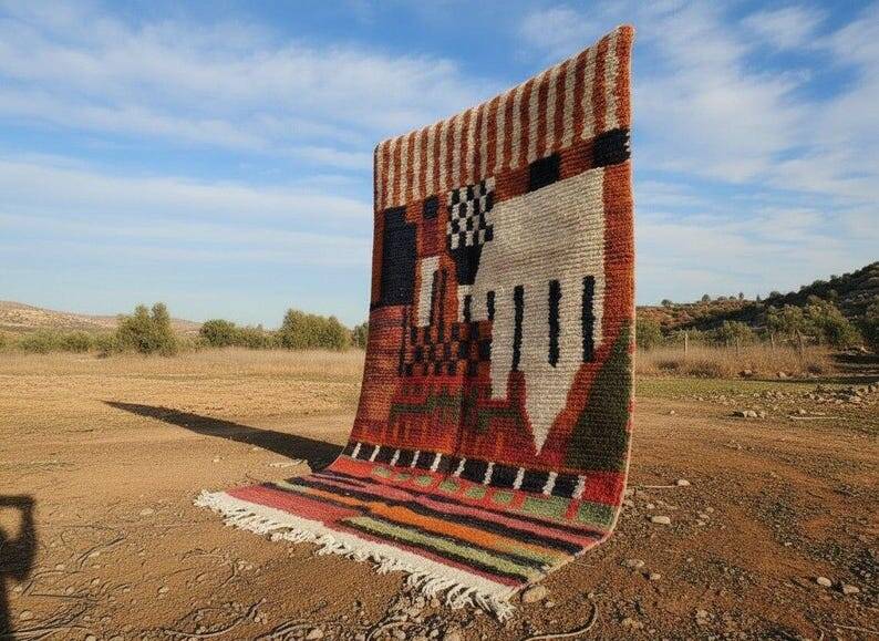 Multicoloured Moroccan Berber rug 300x200 cm – figurative pattern – handmade