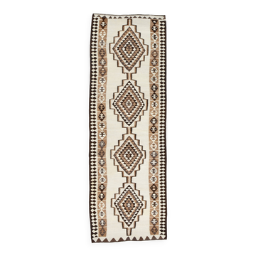 93x277 Wool Cream Runner Rug, Vintage Runner For Hallway