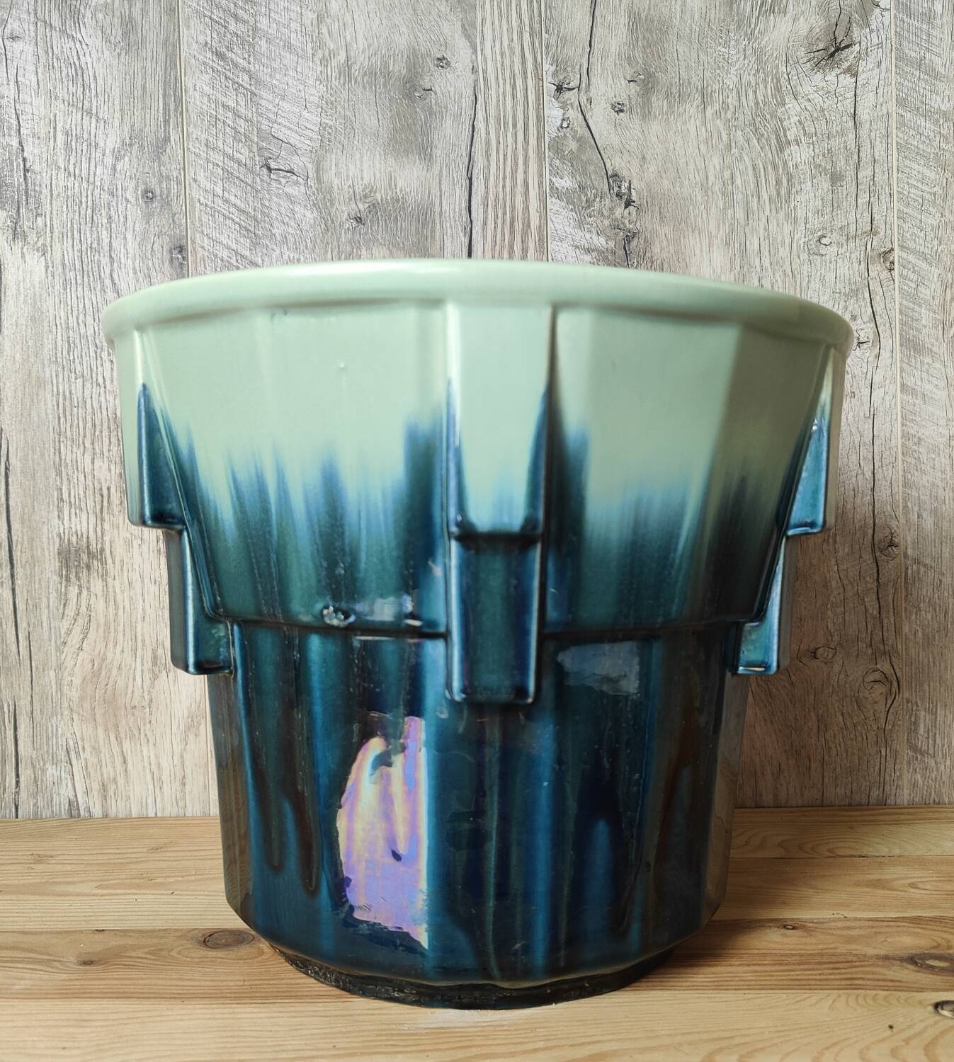 Iridescent Art Deco earthenware planter